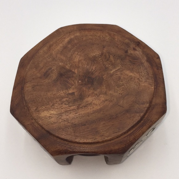 Vintage Elephant Drink Coasters Carved Wood Set Of 6 Brass Inlays - Picture 5 of 9